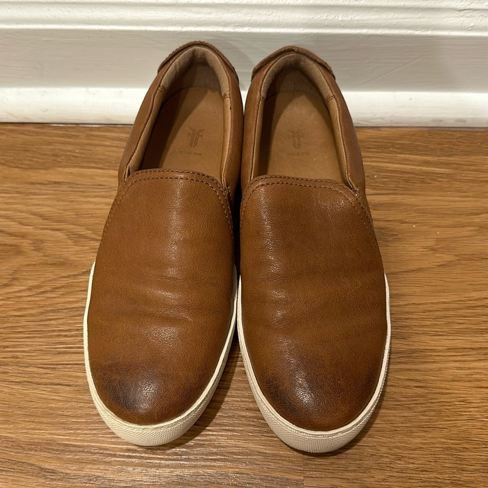 Brown Leather Frye Slip Ons